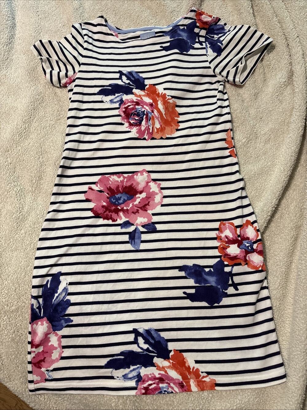 Joules, 4, A Line Dress, Stripes & Large Flowers, 100% Cotton, Preppy, Y2K, Soft